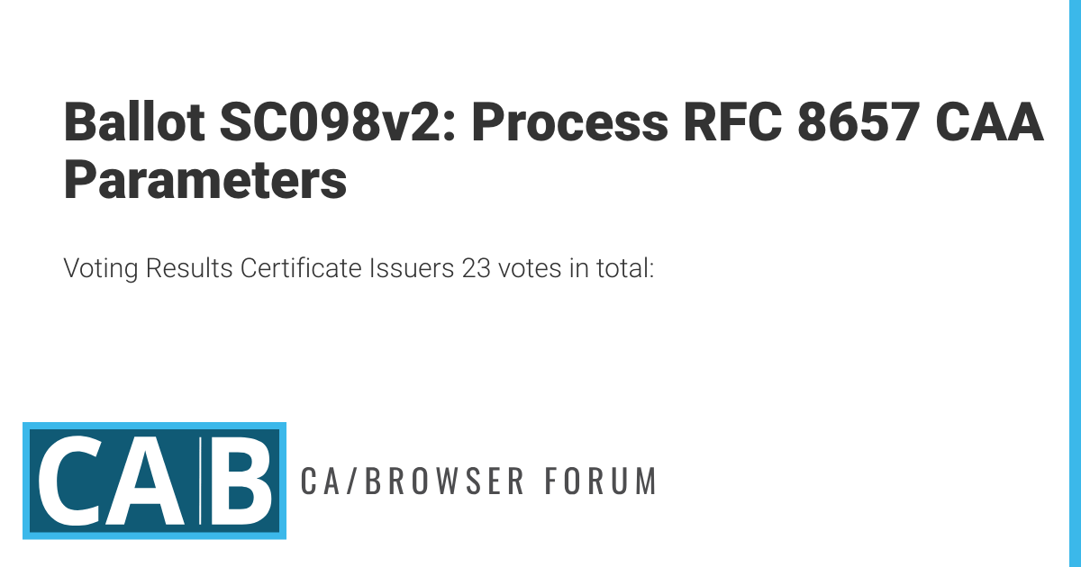 Ballot SC098v2: Process RFC 8657 CAA Parameters | CA/Browser Forum